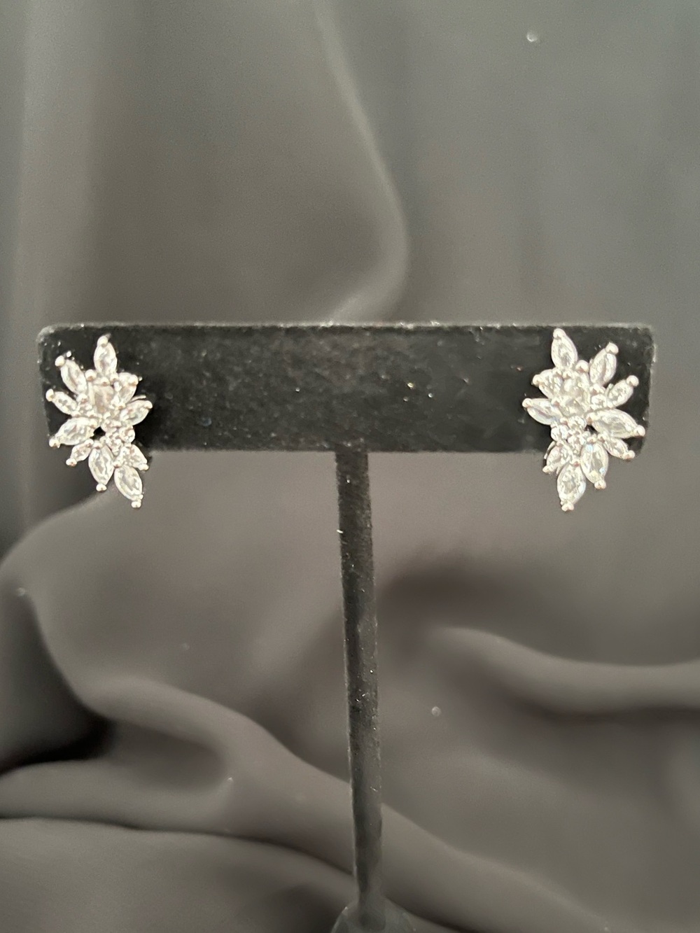 Silver Floral Cluster Cubic Zirconia Stud Earrings - Elegant Women Jewelry